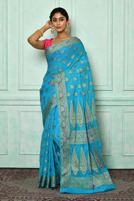 Pastel Blue Soft Banarasi Silk Saree – StylebyPanaaash