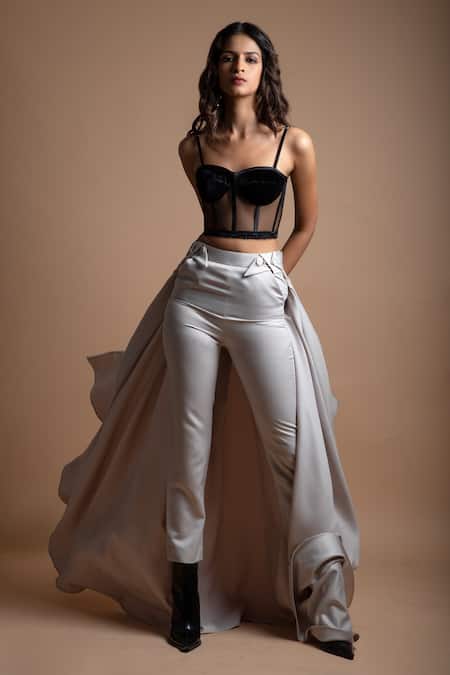 Buy Black Net And Velvet Plain Sweetheart Neck Corset For Women by Asra  Online at Aza Fashions.