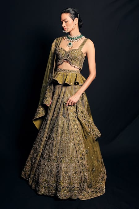 Asra Embroidered Bustier Peplum Choli Lehenga Set 