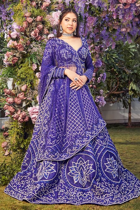 Navy Blue Lehenga Choli Prom Dresses With Long Sleeve 2023 Wrap Caftan  Embroidery Indian Princess Evening Occasion Gown - Prom Dresses - AliExpress