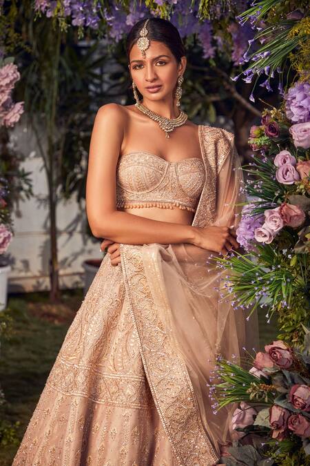 Shop Asra Beige Raw Silk Bead Work, Sequins Sweetheart Neck Embroidered Jacket Lehenga Set Online at Aza Fashions Shop_Asra_Beige Raw Silk Bead Work, Sequins Sweetheart Neck Embroidered Jacket Lehenga Set _Online_at_Aza_Fashions