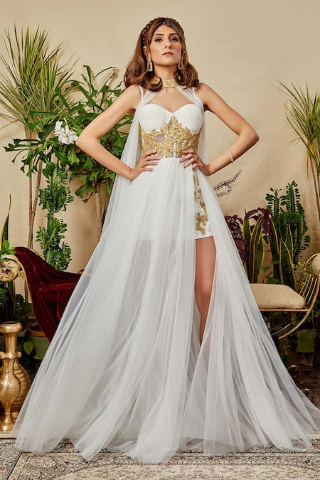 Sisters Bridal - This magnificent gold heavily embellished ball gown with  panel off-shoulder sleeves is perfect for the goddess bride who wants to  feel like royalty on her day. Available at Sisters