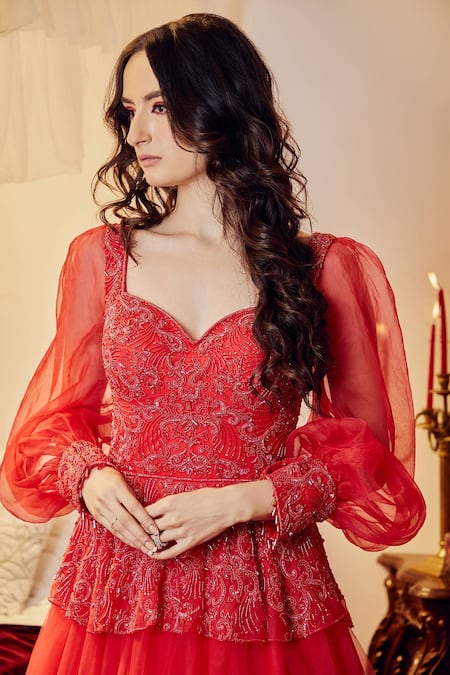 Maroonish-Red V Neck Lace Tea-Length Dress – ShObO