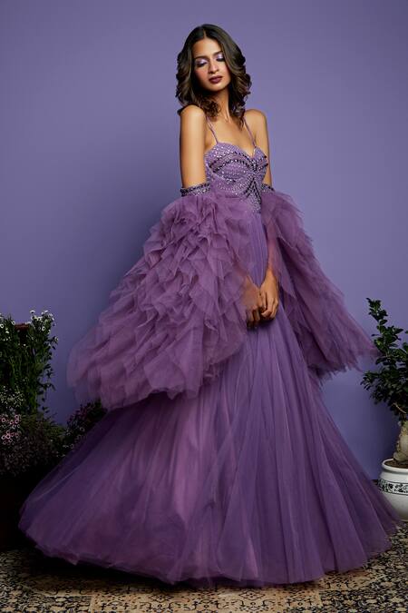 Romantic light purple or pastel lilac ruffled off the shoulder A-line  wedding/prom dress - various styles