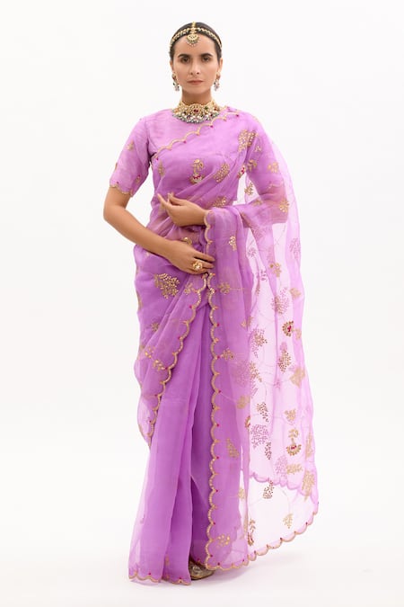 Buy_Aarti Sethia_Purple Pure Silk Organza Embellished Round Embroidered Saree With Blouse _Online_at_Aza_Fashions