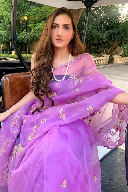 Shop_Aarti Sethia_Purple Pure Silk Organza Embellished Round Embroidered Saree With Blouse _Online_at_Aza_Fashions
