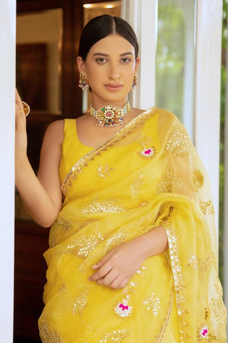 Rooheen yellow saree