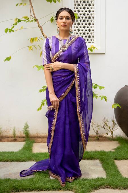 Broad Border Woven Zari Violet Purple Saree In Silk SARV163268