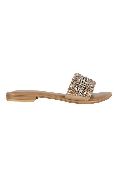 Aanchal Sayal_Gold Embellished Sliders_Online_at_Aza_Fashions