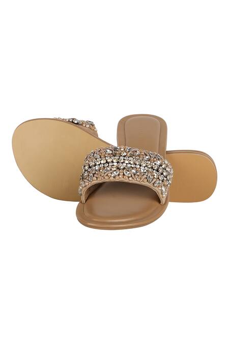 Buy_Aanchal Sayal_Gold Embellished Sliders_Online_at_Aza_Fashions