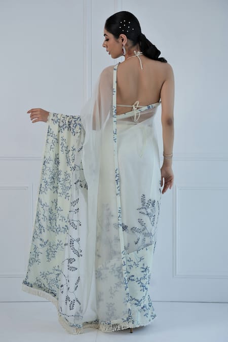 Amit Sachdeva Floral Print Saree With Bralette 