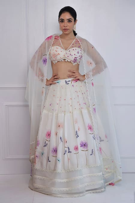 Amit Sachdeva Floral Print Tiered Lehenga Set 