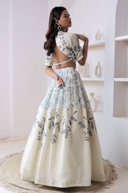 Shop_Amit Sachdeva_Ivory Organza Printed Floral Round Bridal Lehenga Set _at_Aza_Fashions