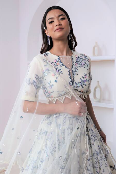 Buy_Amit Sachdeva_Ivory Organza Printed Floral Round Bridal Lehenga Set _Online_at_Aza_Fashions