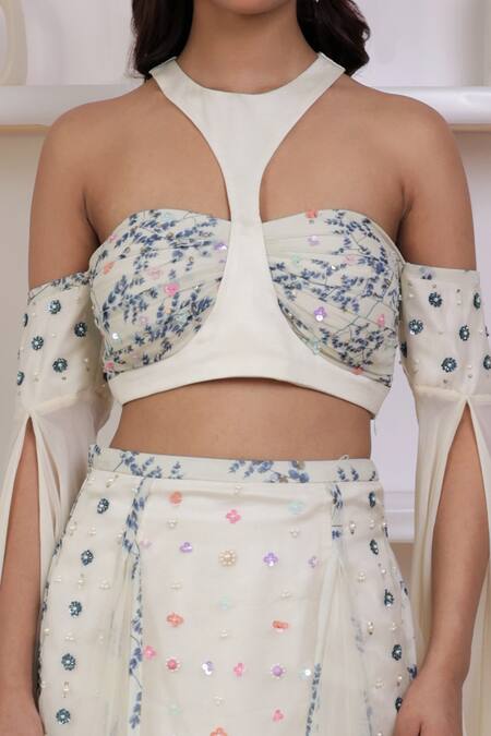 Buy Amit Sachdeva Ivory Net, Georgette Floral, Sequin Turtle Neck Embroidered Crop Top And Skirt Set Online at Aza Fashions Buy_Amit Sachdeva_Ivory Net, Georgette Floral, Sequin Turtle Neck Embroidered Crop Top And Skirt Set _Online_at_Aza_Fashions