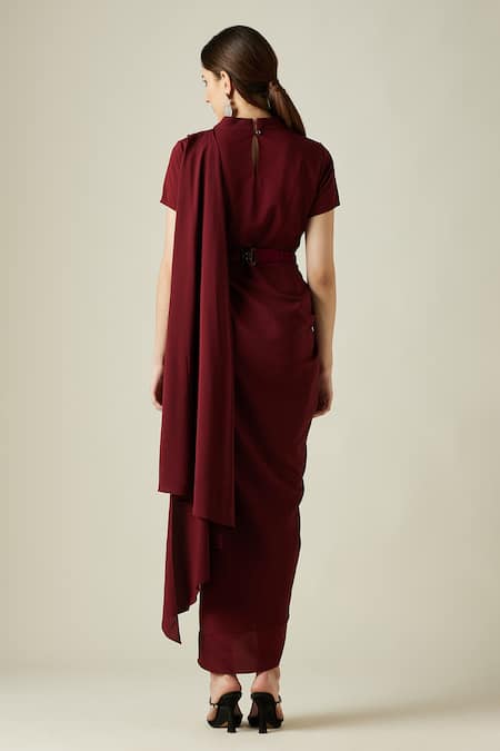 Aakaar Pleated Draped Saree Dress With Belt 
