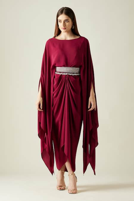 Aakaar Draped Gown With Embellished Belt 