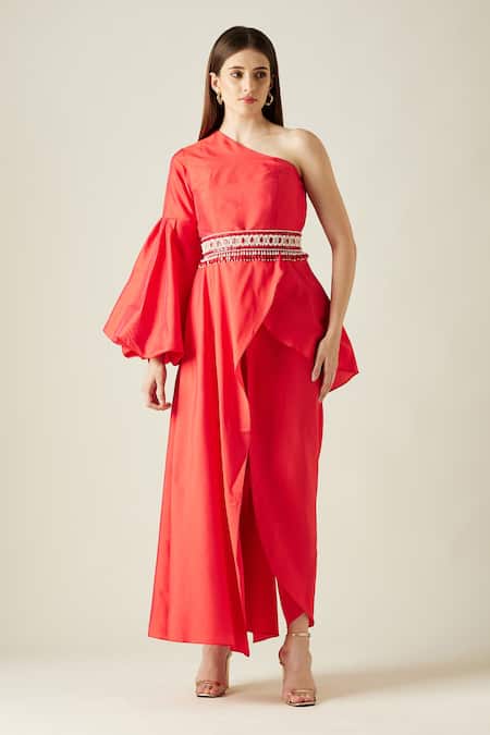 Aakaar One Shoulder Tunic & Draped Pant Set 