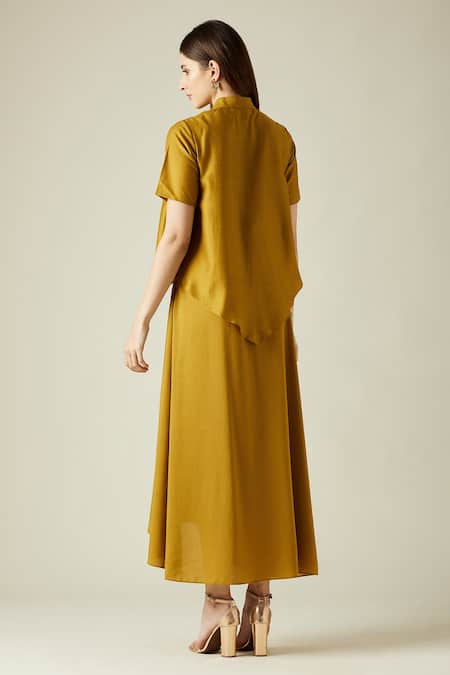 Aakaar Marigold Cowl Draped Dress 
