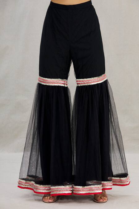 Shop_Asal By Abu Sandeep_Black Net Embroidery Round Kurta Sharara Set _Online_at_Aza_Fashions