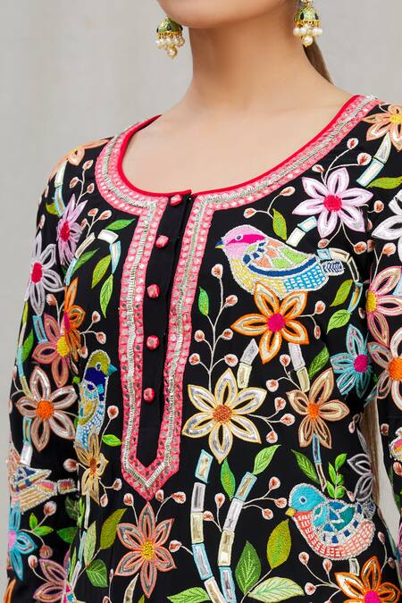 Asal By Abu Sandeep_Black Net Embroidery Round Kurta Sharara Set _at_Aza_Fashions