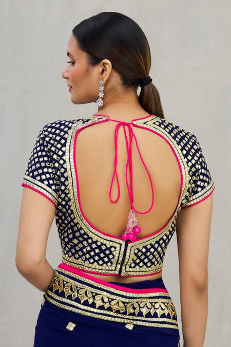 Shop_Asal By Abu Sandeep_Blue Viscose Georgette Embroidery Round Saree With Blouse _Online_at_Aza_Fashions