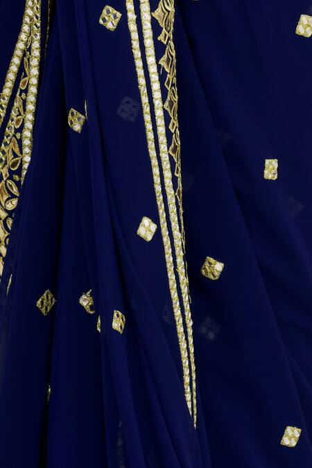 Asal By Abu Sandeep_Blue Viscose Georgette Embroidery Round Saree With Blouse _at_Aza_Fashions