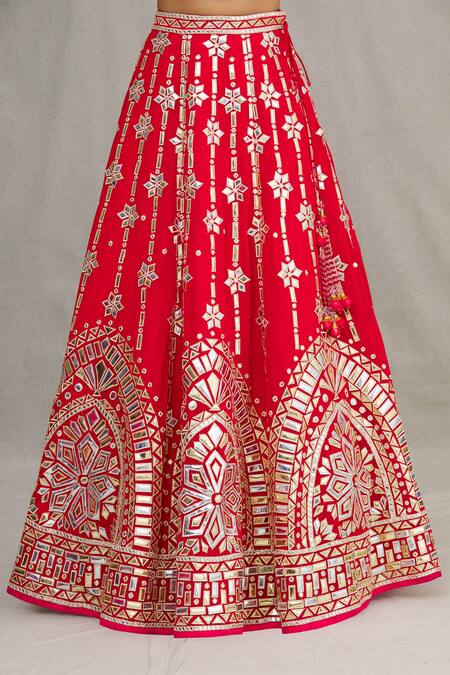Shop_Asal By Abu Sandeep_Red Viscose Georgette Embroidery Round Lehenga Set _Online_at_Aza_Fashions