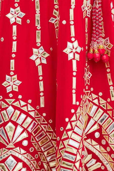 Asal By Abu Sandeep_Red Viscose Georgette Embroidery Round Lehenga Set _at_Aza_Fashions