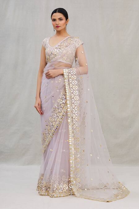 Asal By Abu Sandeep_Purple Net Embroidery Round Saree With Blouse _Online_at_Aza_Fashions