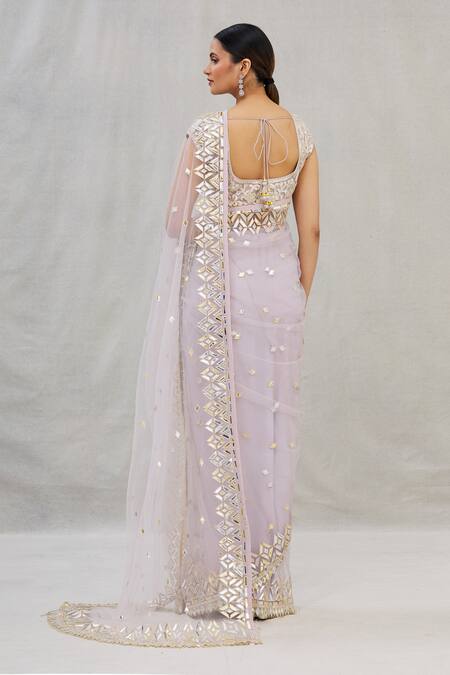 Shop_Asal By Abu Sandeep_Purple Net Embroidery Round Saree With Blouse _at_Aza_Fashions