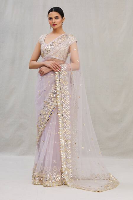 Buy_Asal By Abu Sandeep_Purple Net Embroidery Round Saree With Blouse _Online_at_Aza_Fashions