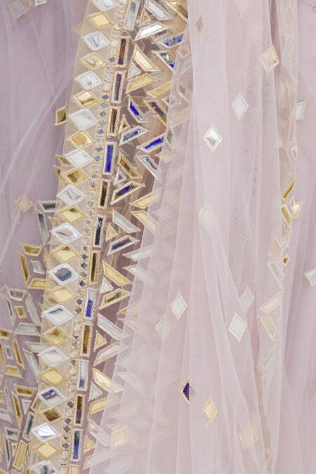 Asal By Abu Sandeep_Purple Net Embroidery Round Saree With Blouse _at_Aza_Fashions