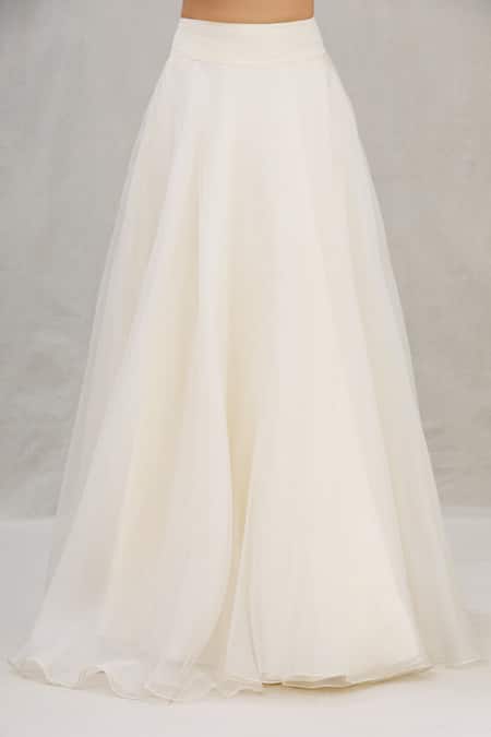 Shop_Asal By Abu Sandeep_White Net Jacket Band Collar Embroidered And Lehenga Set_Online_at_Aza_Fashions