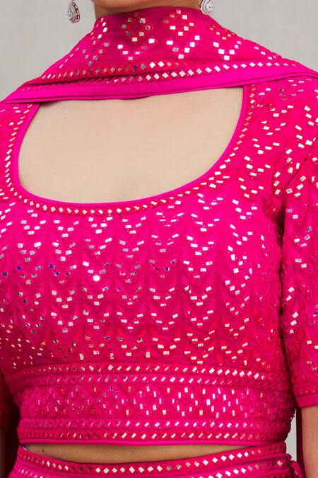 ASAL by Abu Sandeep_Pink Viscose Georgette Embroidery Round Lehenga Set _at_Aza_Fashions