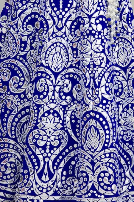 Asal By Abu Sandeep_Blue Viscose Georgette Embroidery V Neck Pleated Blouse And Lehenga Set _at_Aza_Fashions