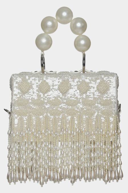 Aanchal Sayal White Embroidered Isra Mini Box Handle Bag 2