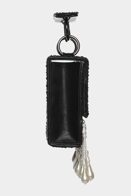 Aanchal Sayal_Black Embroidered Mini Flap Handbag_Online_at_Aza_Fashions
