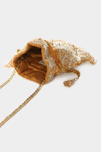 Buy_Aanchal Sayal_Gold Embroidery, Crystals Velvet Potli Bag_Online_at_Aza_Fashions