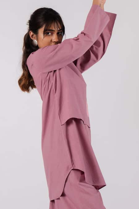 Shop Tussah By Siddhi Shah Purple Cotton Threadwork Round Buttoned Flap Tunic With Culottes Online at Aza Fashions Shop_Tussah By Siddhi Shah_Purple Cotton Threadwork Round Buttoned Flap Tunic With Culottes _Online_at_Aza_Fashions