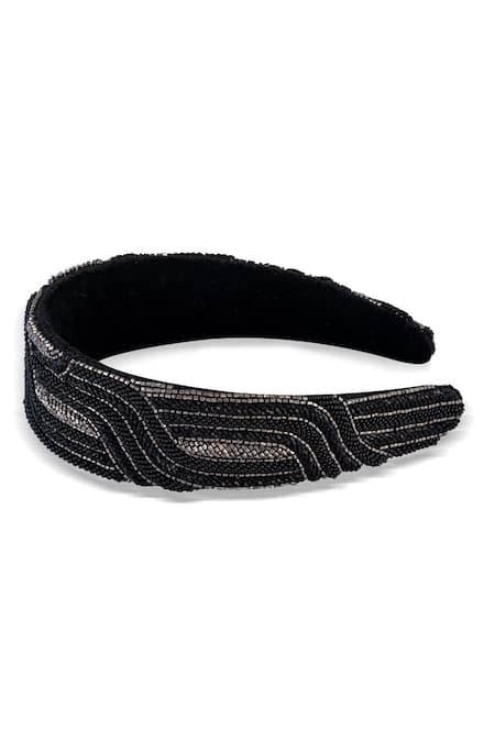 Hair Drama CO_Black Cutdana And Beads Geometric Headband _at_Aza_Fashions