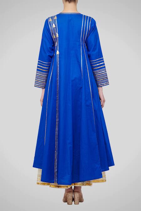 Shop_Gulabo By Abu Sandeep_Blue Cotton Asymmetric Kalidar Kurta_at_Aza_Fashions
