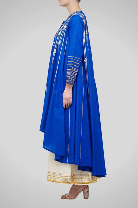 Buy_Gulabo By Abu Sandeep_Blue Cotton Asymmetric Kalidar Kurta_Online_at_Aza_Fashions