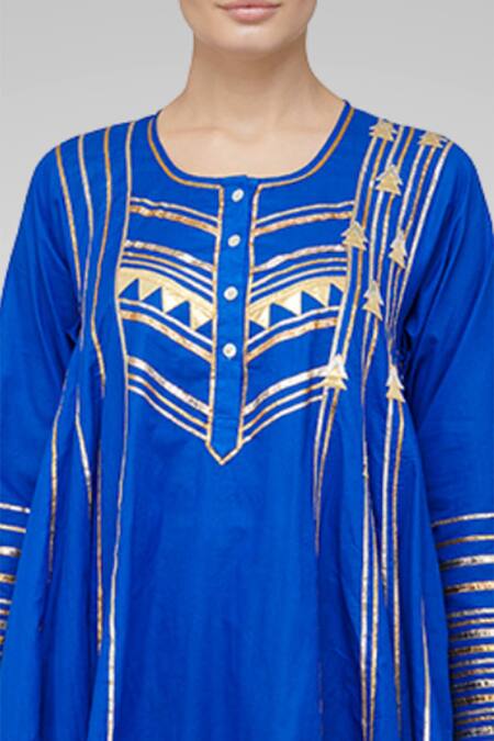 Shop_Gulabo By Abu Sandeep_Blue Cotton Asymmetric Kalidar Kurta_Online_at_Aza_Fashions