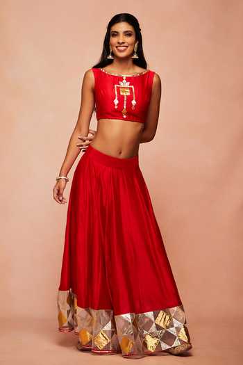 Gulabo By Abu Sandeep Chanderi Silk Gota Work Crop Top 