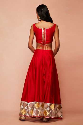 Gulabo By Abu Sandeep Chanderi Silk Gota Work Crop Top 