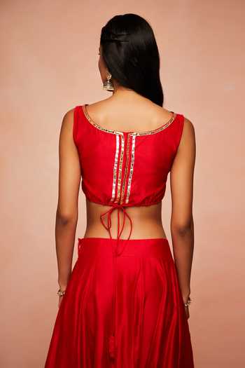 Buy_Gulabo By Abu Sandeep_Red Chanderi Silk Gota Work Crop Top _Online_at_Aza_Fashions