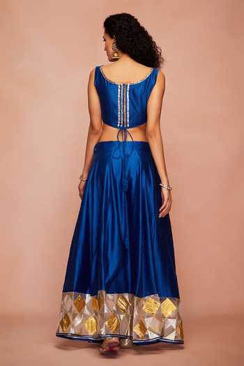 Gulabo By Abu Sandeep Chanderi Silk Gota Work Crop Top 