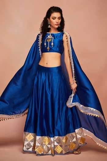 Gulabo By Abu Sandeep Blue Chanderi Silk Gota Work Crop Top Online at Aza Fashions Gulabo By Abu Sandeep_Blue Chanderi Silk Gota Work Crop Top _Online_at_Aza_Fashions