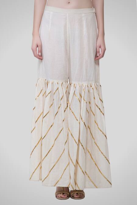 Buy_Gulabo By Abu Sandeep_White Kora Cotton Embroidered Sharara Pants_Online_at_Aza_Fashions